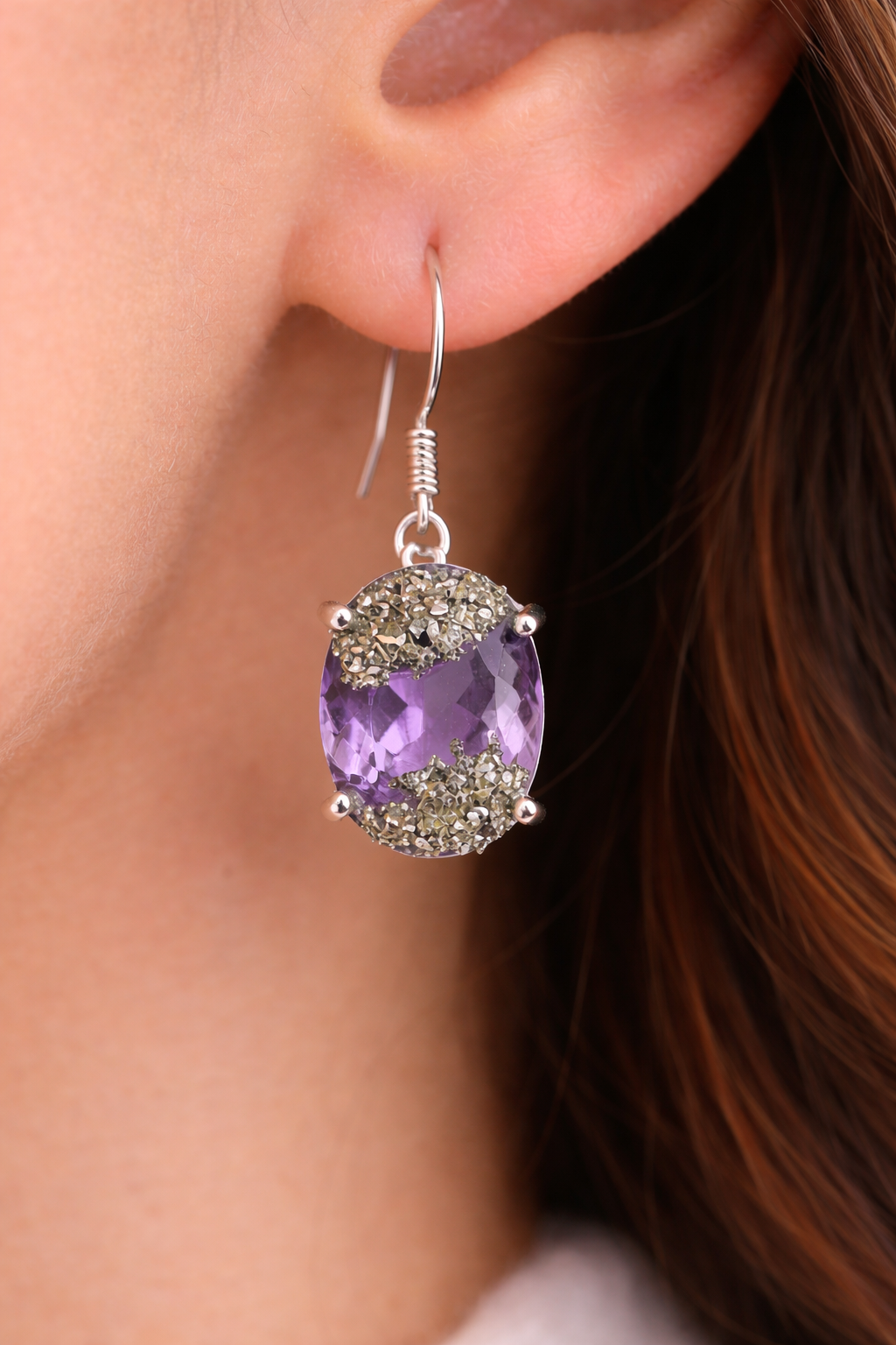 Amethyst Pyrite Hoop (925 Silver)