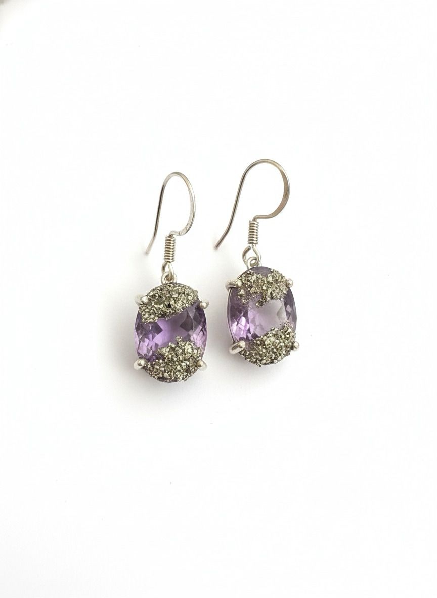 Amethyst Pyrite Hoop (925 Silver)